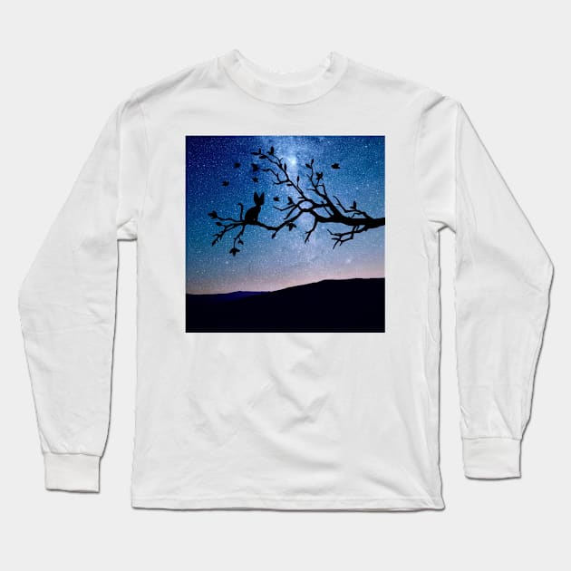 Black Cat Galaxy On The Tree - Love Cats Long Sleeve T-Shirt by William Edward Husband